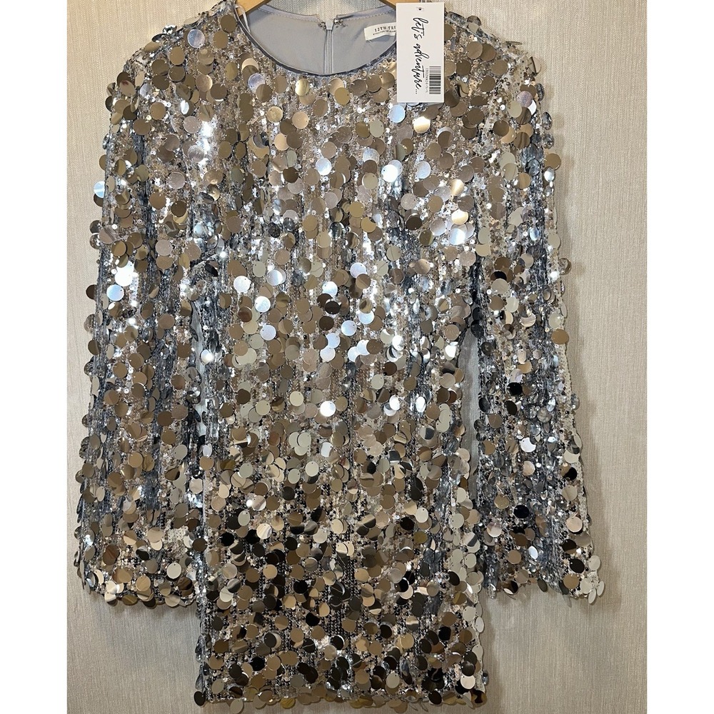 New 12th Tribe Pippa Silver Payette Long Sleeve Mini Dress S - Picture 5 of 12